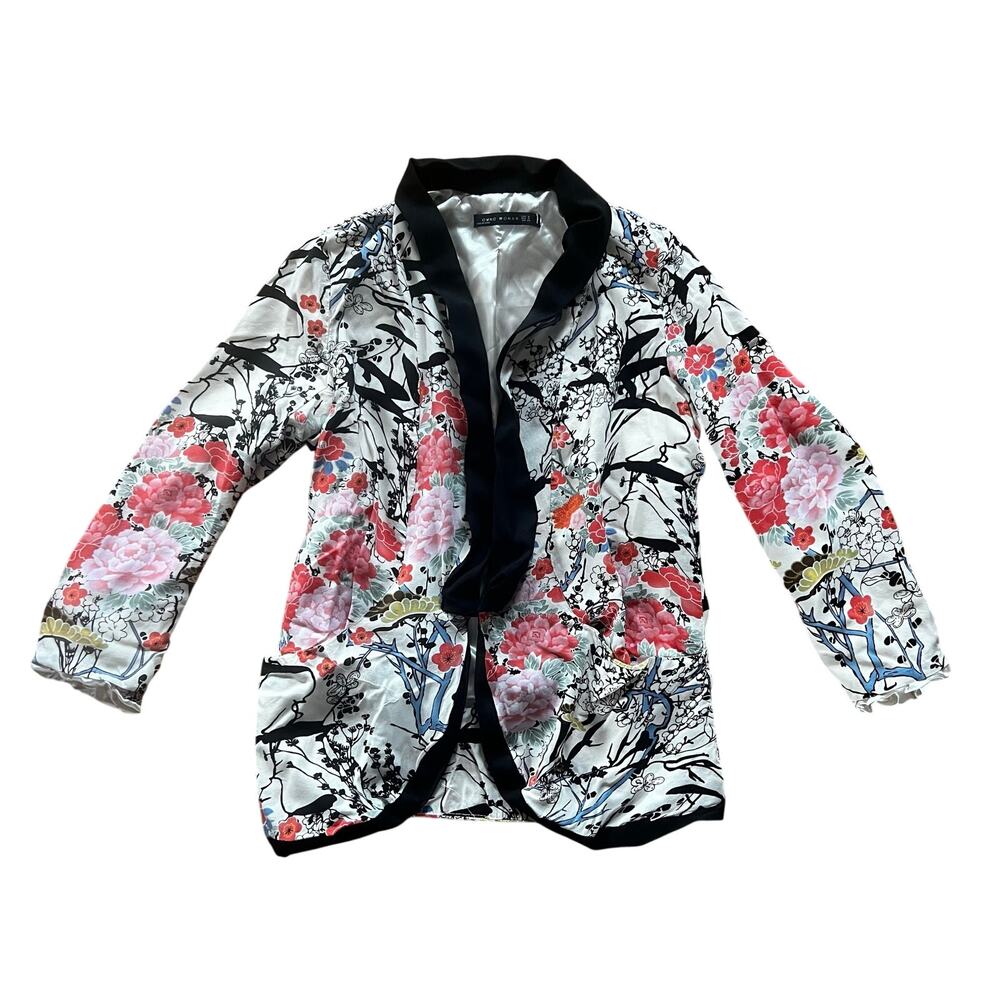 CMNC Woman Peony Floral Print Open Front Kimono Blazer | Women’s Medium
